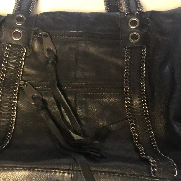 JOELLE HAWKINS large black genuine leather shoulder handbag. Silver hardware. - Picture 14 of 14